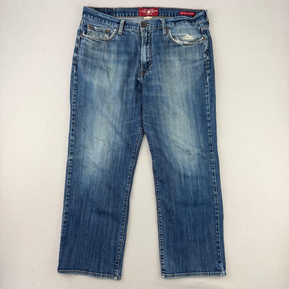 Lucky Brand Jeans 361 Vintage Straight Mens 36x30 Blue Distressed Faded Denim